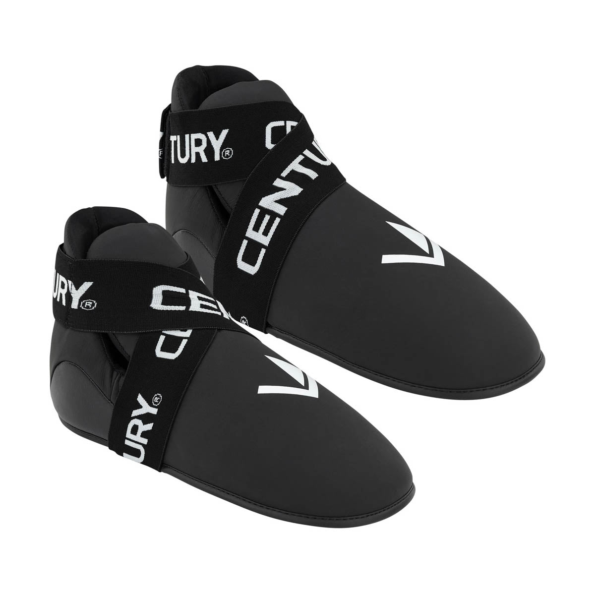 Black high-top kicks, side view with logo strap and smooth rubber sole
