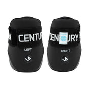 Black kicks pair with heel strap labels LEFT and RIGHT