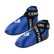 Blue kicks with cross straps and white V logo on the front