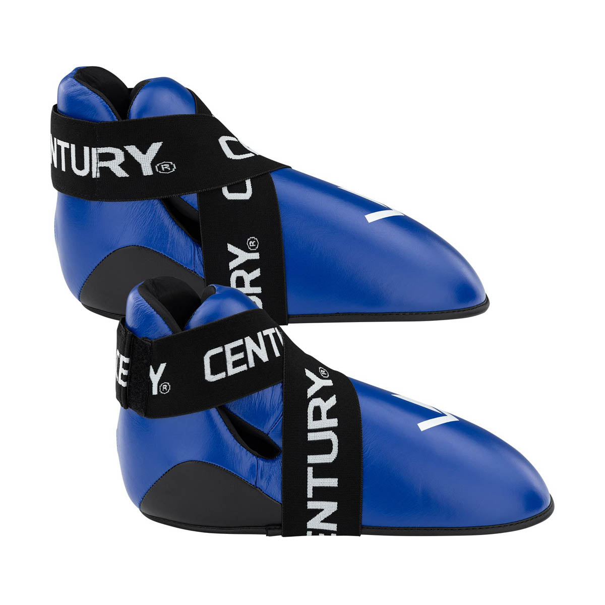 Blue kicks pair with black straps and white 'CENTURY' branding