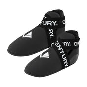 Black slip-on kicks with 'CENTURY' strap and white logo print on the upper