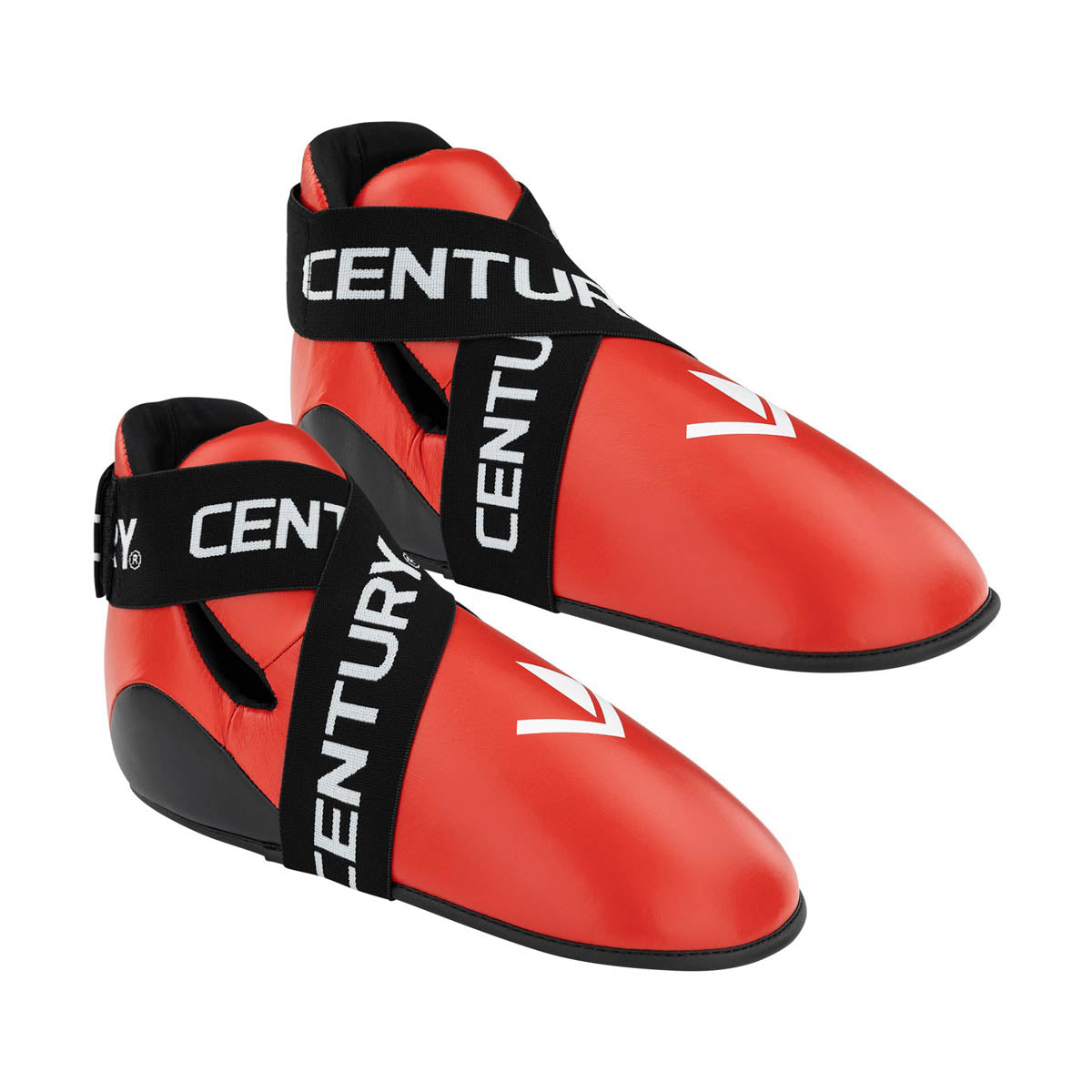 Red and black high-top training kicks with adjustable strap and logo accents