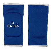 Reversible elbow protector, blue knit sleeves with padded elbow panel and CENTURY logo