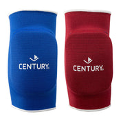 Reversible elbow protector sleeve, blue and red ribbed knit with CENTURY logo on front