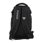 Black backpack with padded shoulder straps, back panel, and small PUNK logo