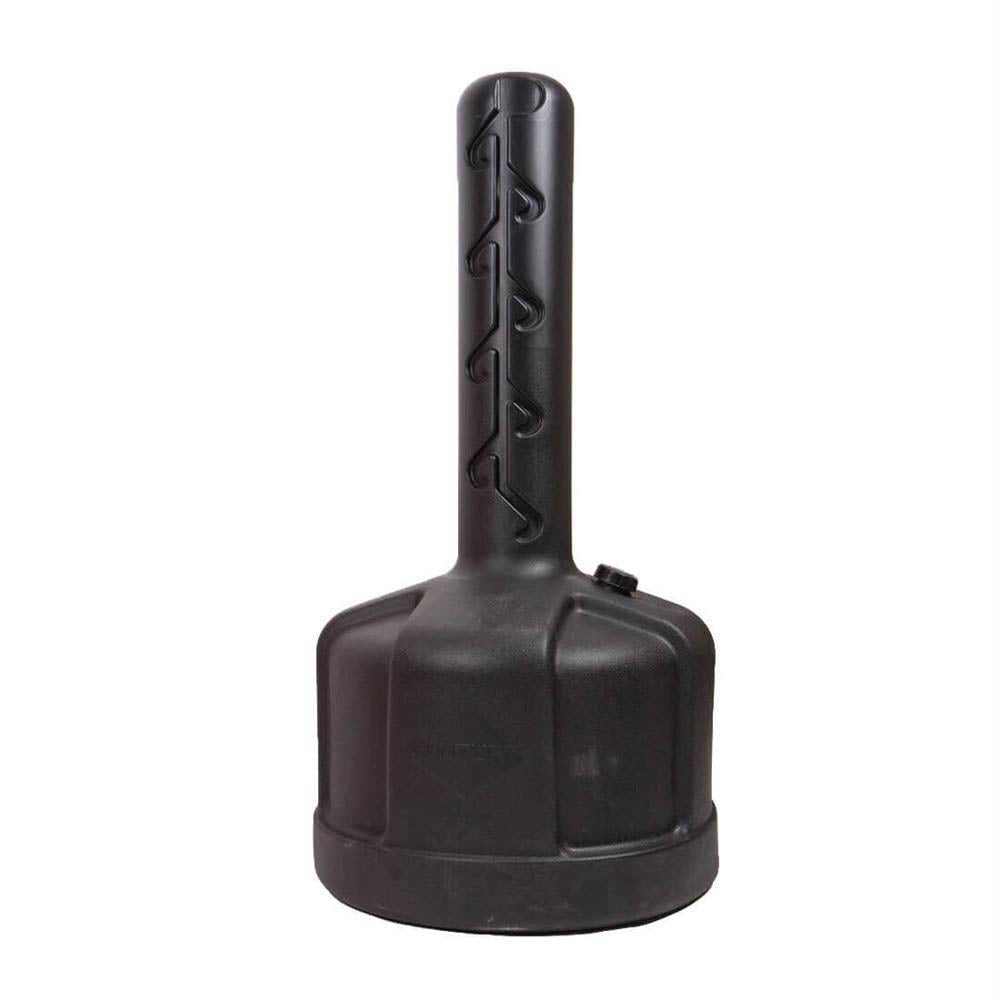 Freestanding bag replacement base with upright post and round weighted foot, black