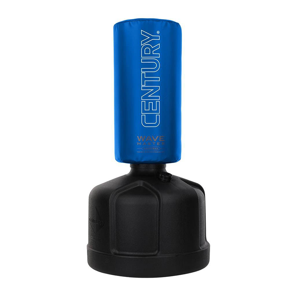 Wavemaster freestanding punching bag with blue Century cover and black base