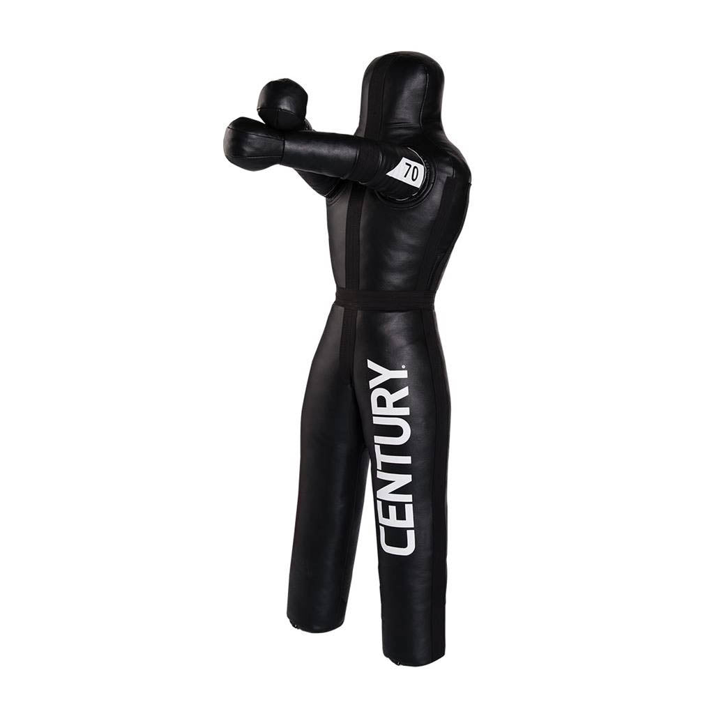 Black padded grappling dummy with 70 tag and Century logo on torso and legs