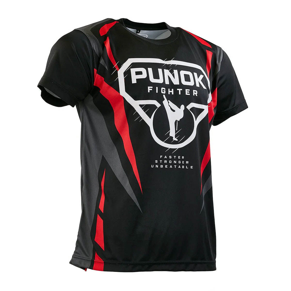 Black and red fighter training T-shirt with Punok Fighter front logo print