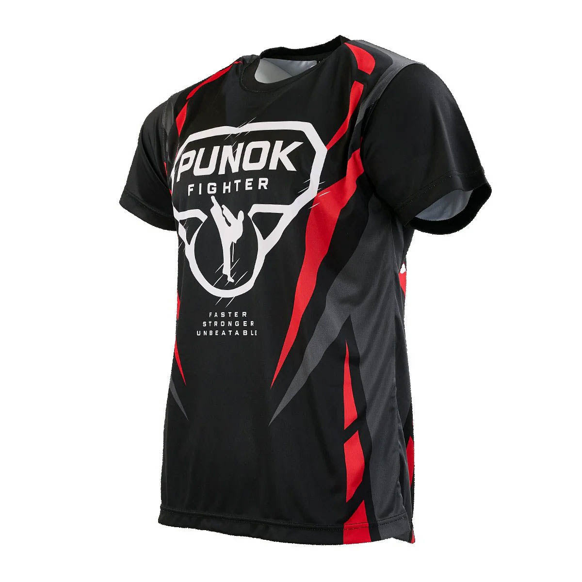 Black and red training T-shirt with Punok Fighter chest logo, short sleeves