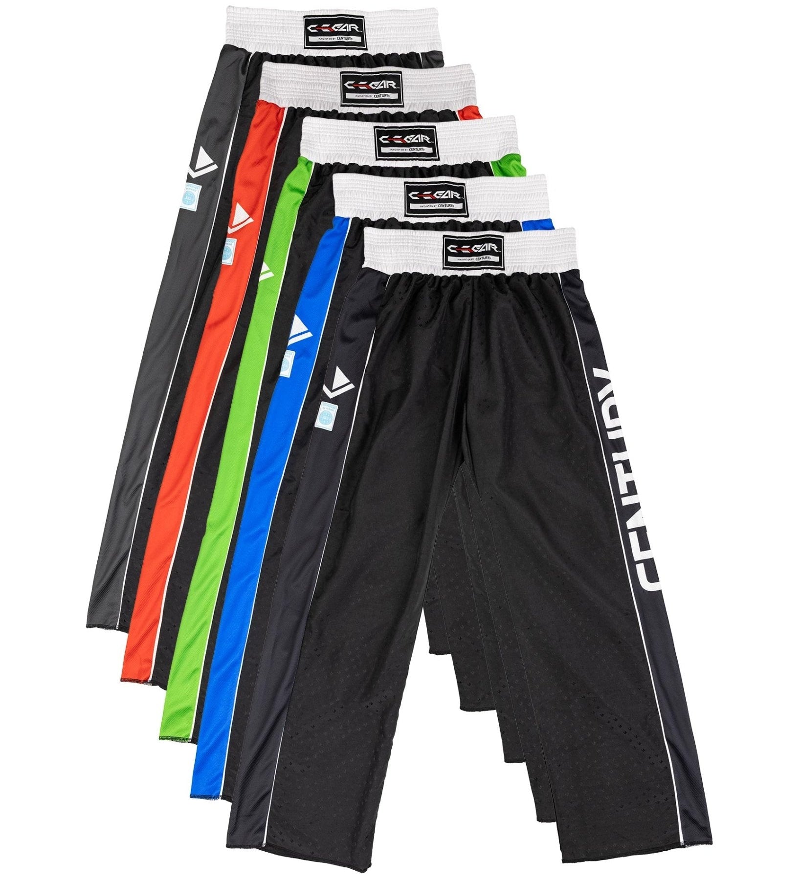 Set of Determination 2.0 pants in multiple colors with contrast side stripes and logo prints