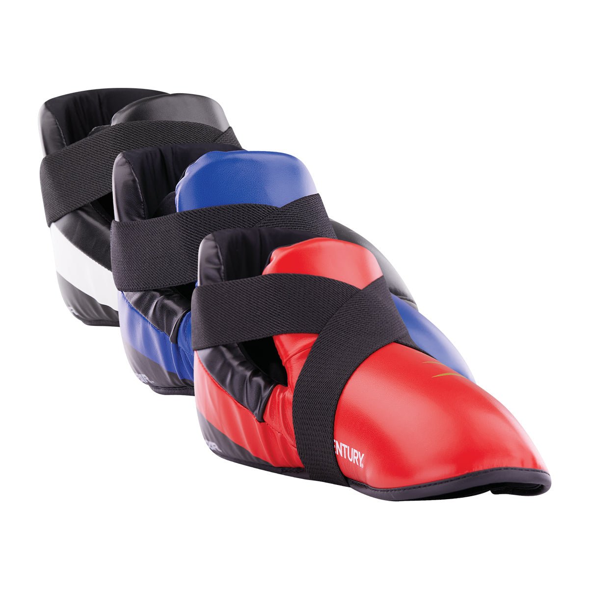Martial arts kick pad in blue and red with black ankle-strap closure