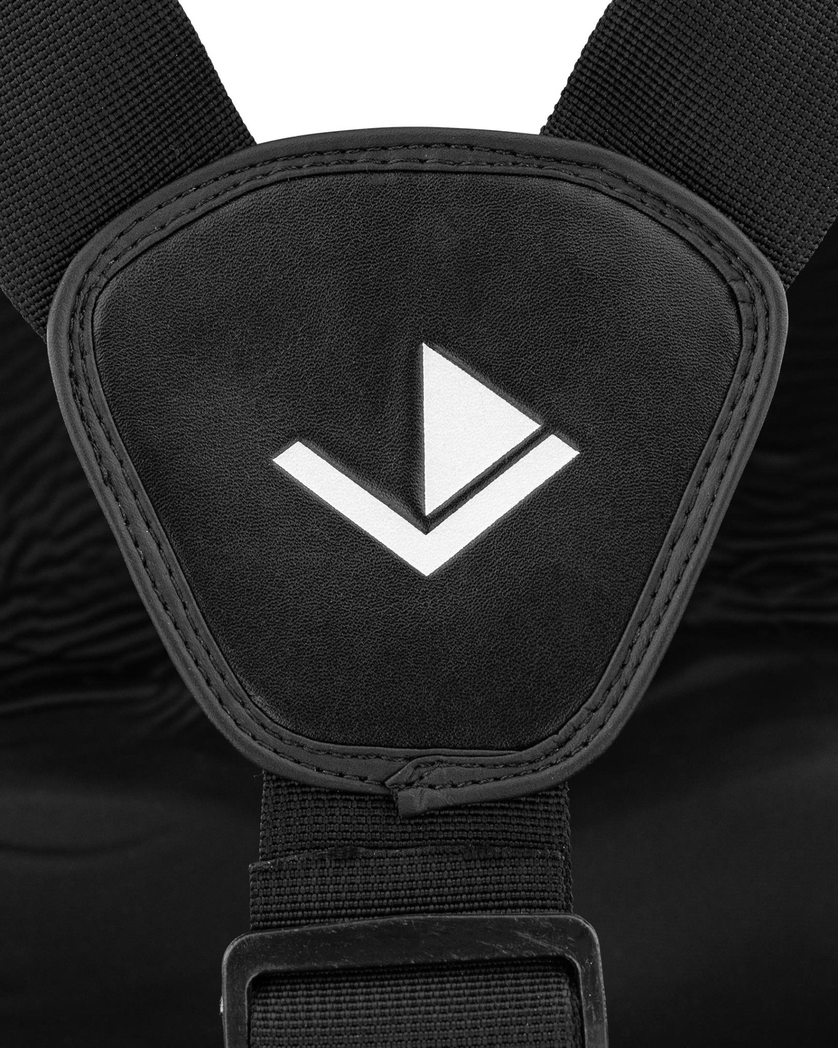 Black belly pad triangular logo patch on adjustable shoulder strap