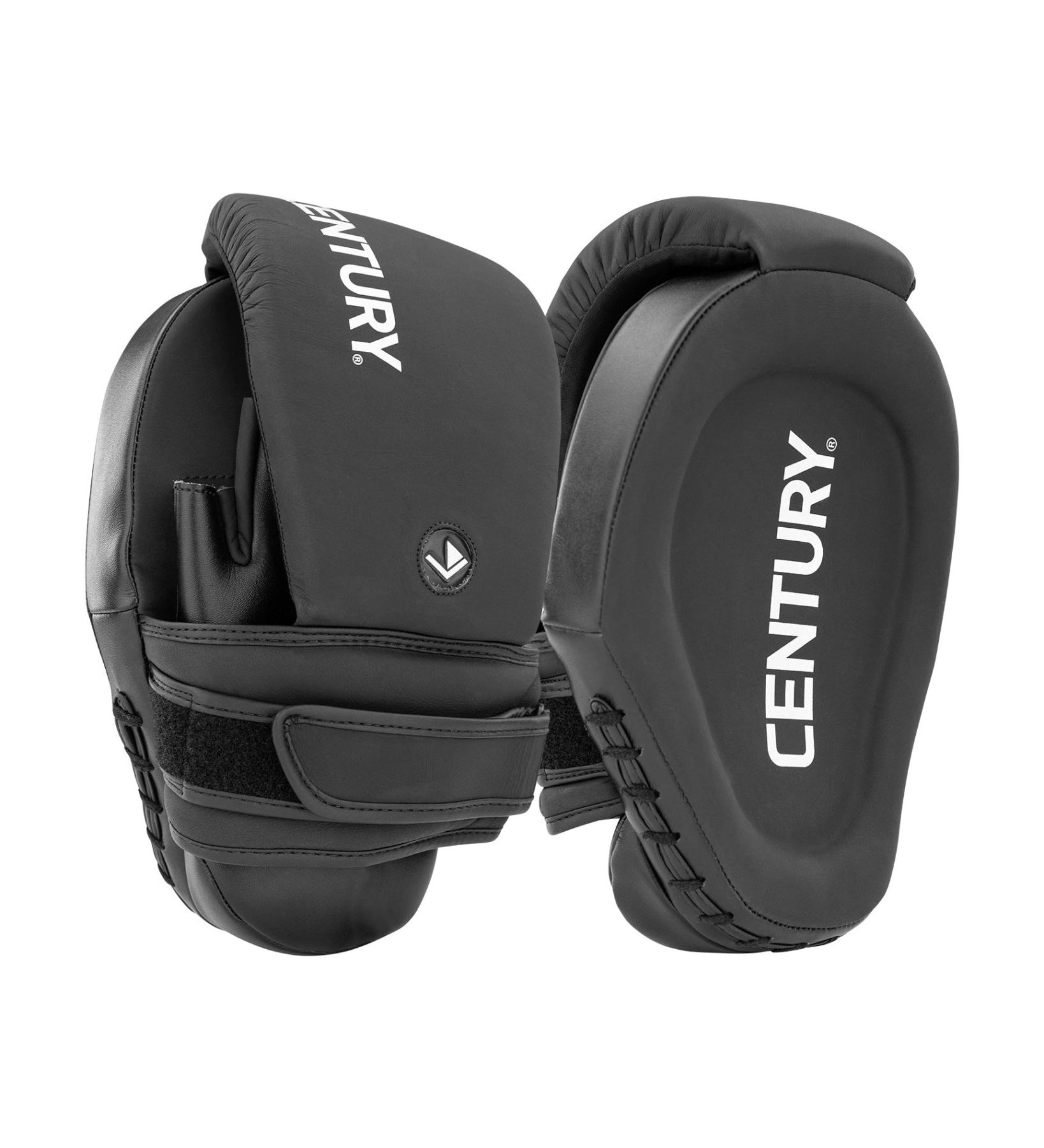 Black catcher's mitt pair, angled view with YURV logo branding and wrist strap