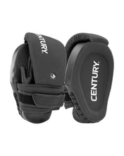 Black catcher's mitt pair, angled view with YURV logo branding and wrist strap