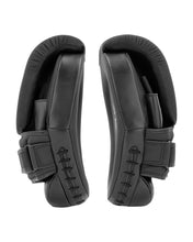 Black catcher's mitt pair showing laced finger area and padded wrist closure