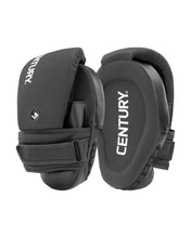Black padded catcher's mitt pair with adjustable wrist straps and front logo