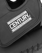 Black Century training gear logo on curved Thai pad, stitched edging