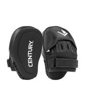 Black Century focus mitt pair, back and front sides with 'CENTURY' logo and wrist strap