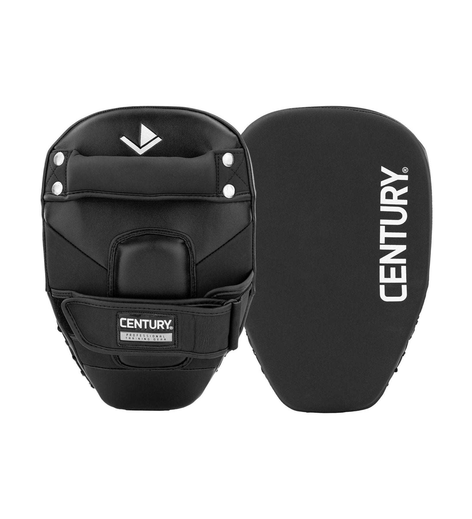 Black boxing Thai focus mitt pair with Century logo and wrist straps