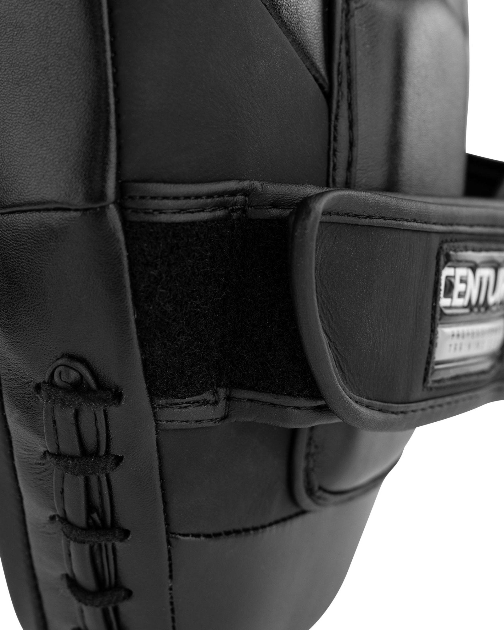 Black Thai focus mitt pair, padded palm with laced wrist strap