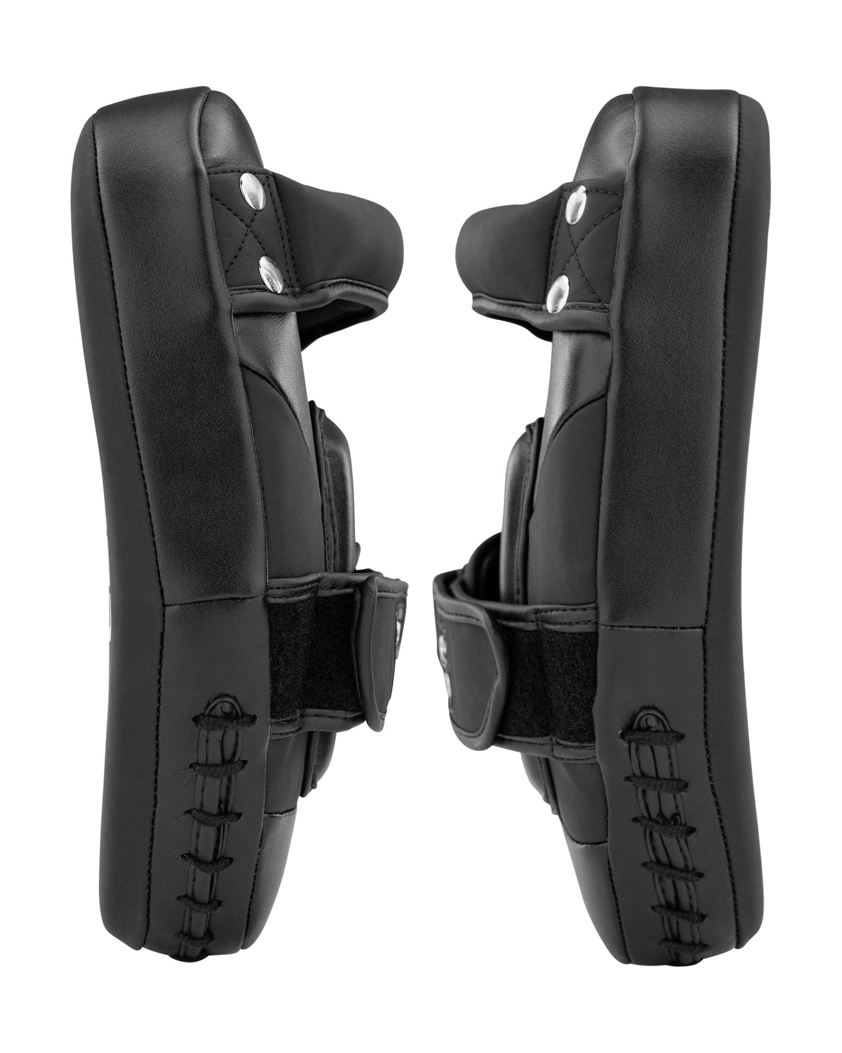 Black Thai focus mitts pair, back sides showing loop closures and lacing details