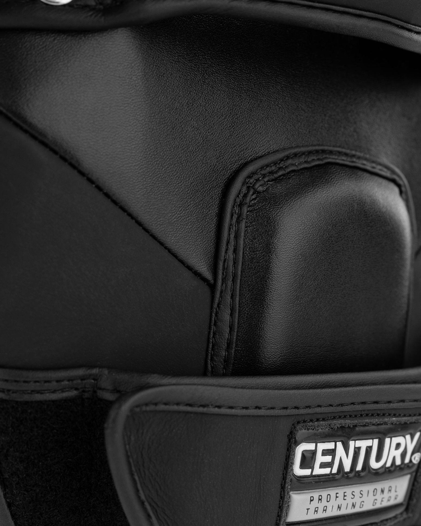 Black Thai focus mitt pair, side view with CENTURY logo patch and curved padding
