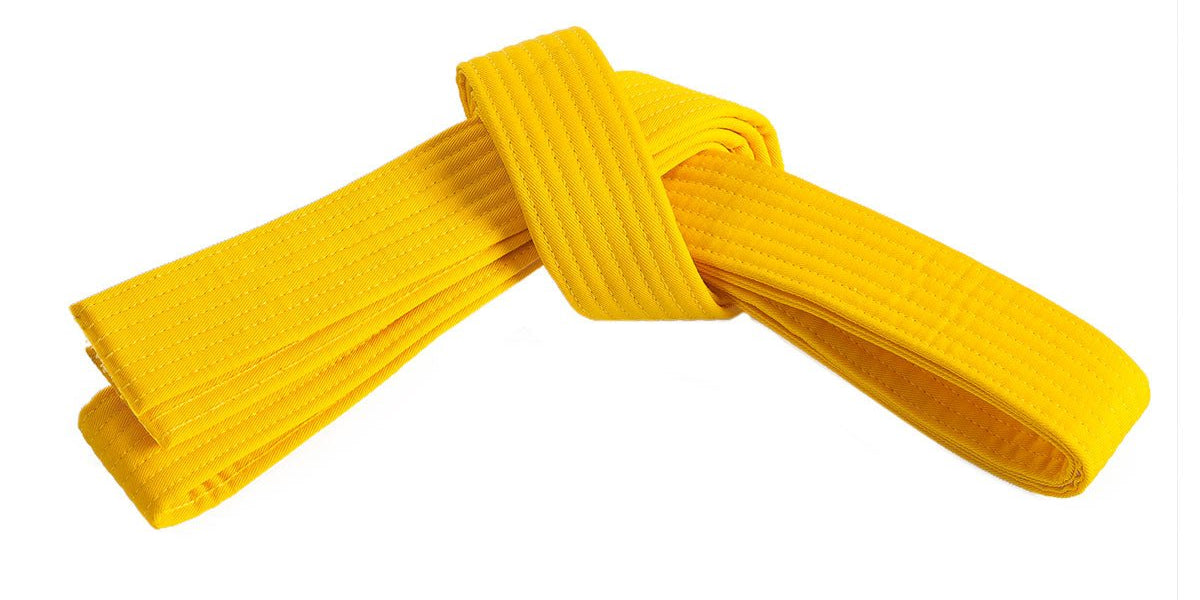 Yellow double-wrap woven belt with tie strap