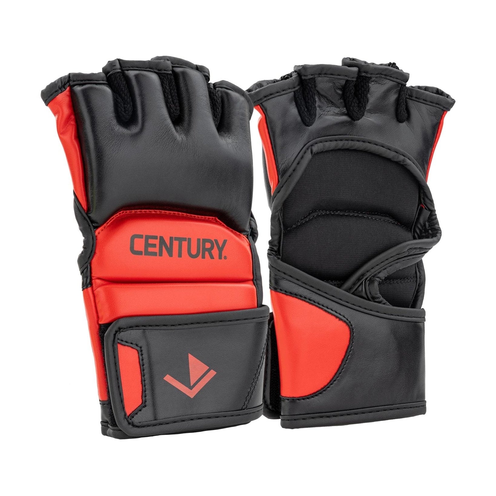Black boxing gloves with red padding and 'CENTURY.' logo on the back