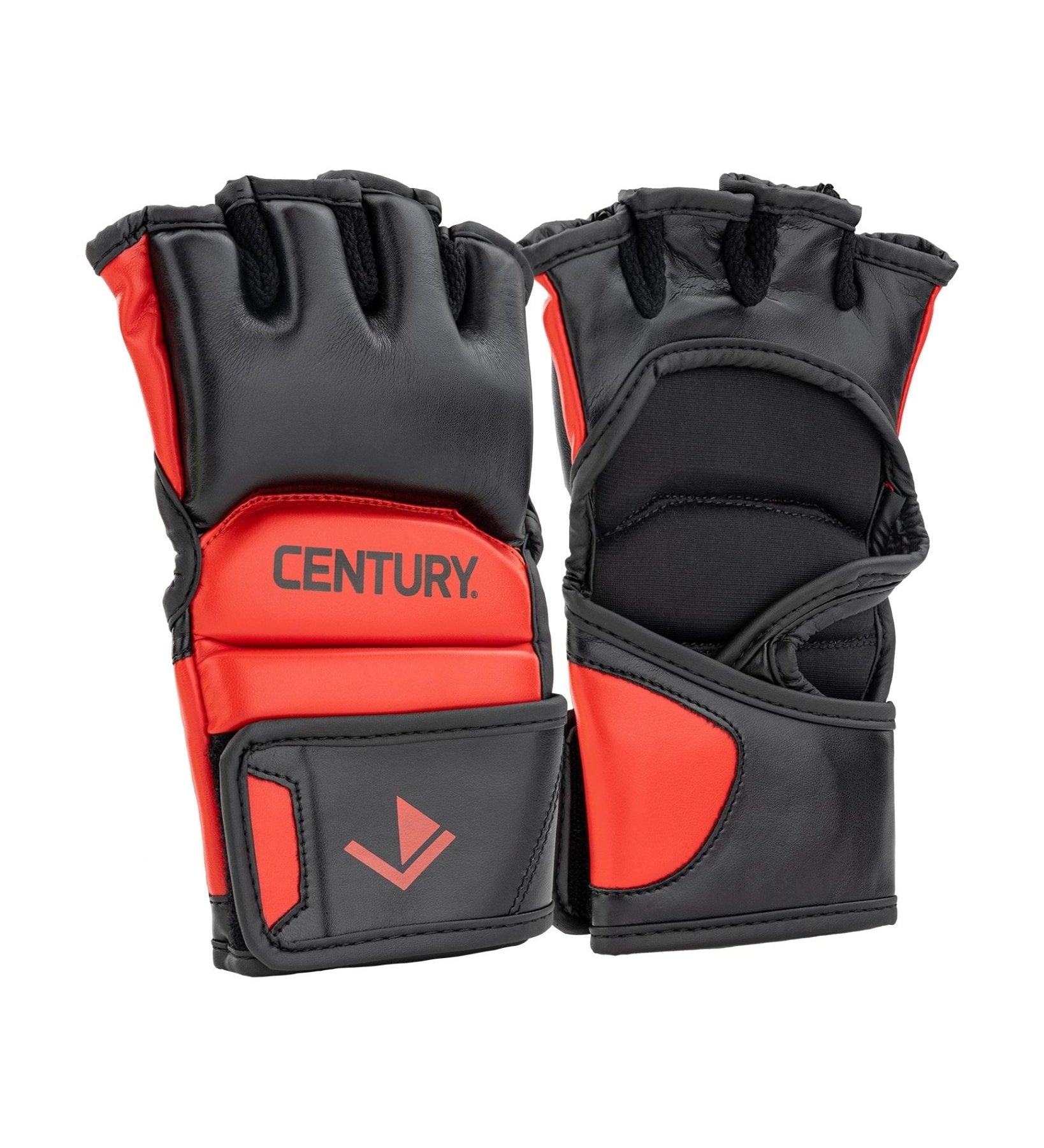 Black boxing gloves with red padding and 'CENTURY.' logo on the back