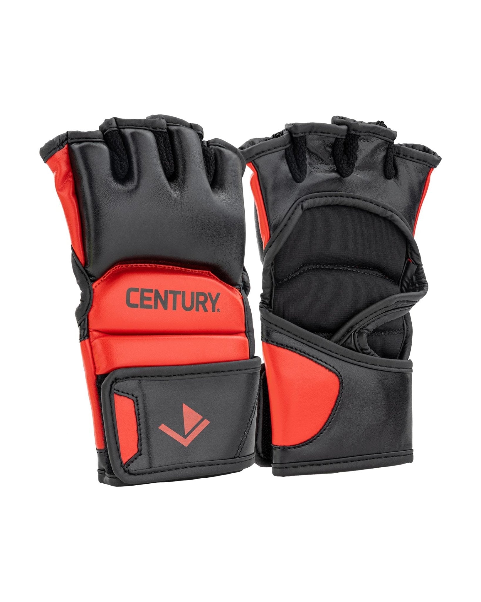 Black boxing gloves with red padding and 'CENTURY.' logo on the back
