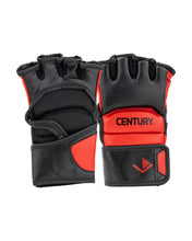 Pair of black boxing gloves with red panels and 'CENTURY.' lettering