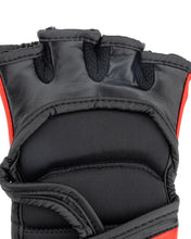 Black boxing glove cuff with padded thumb guard and stitched edging