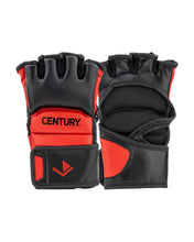 Black boxing gloves with red trim, thumbs, and 'CENTURY.' logo