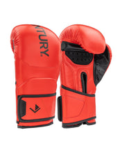 Red heavy bag boxing glove pair with HURRY branding and black wrist guards