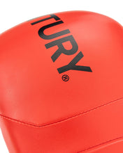 Close-up red glove top with HURRY logo and black padded border