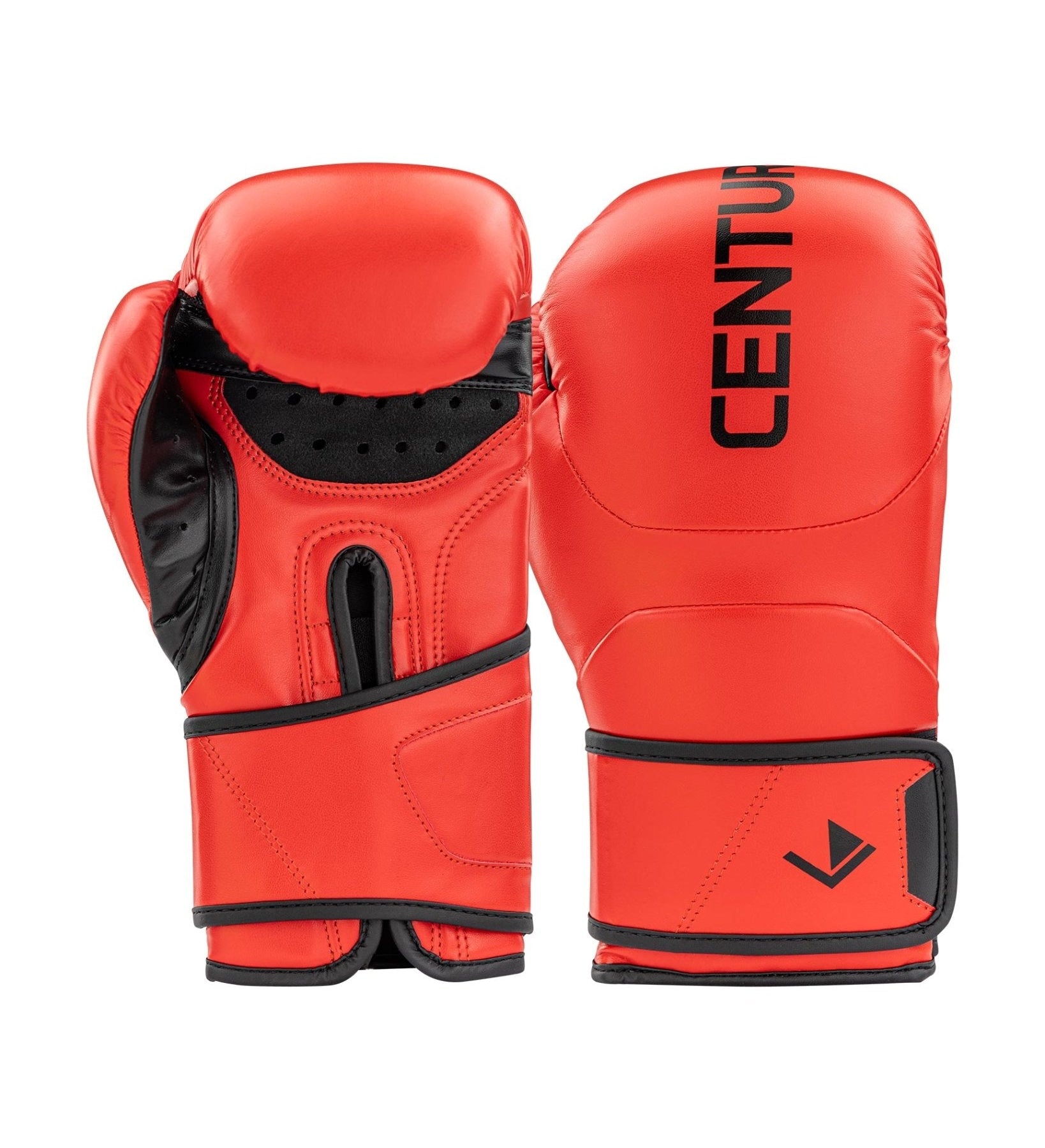 Red heavy bag boxing gloves with CEN branding and black hook-and-loop strap