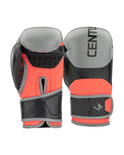 Heavy bag boxing gloves pair, grey back panels, black palms with red accents and vent holes