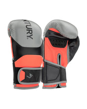 Heavy bag boxing gloves pair, grey tops with ITURY logo, black sides, red padding, wrap cuffs