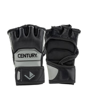 Youth fight gloves in dark grey and black with wrist strap and Century logo