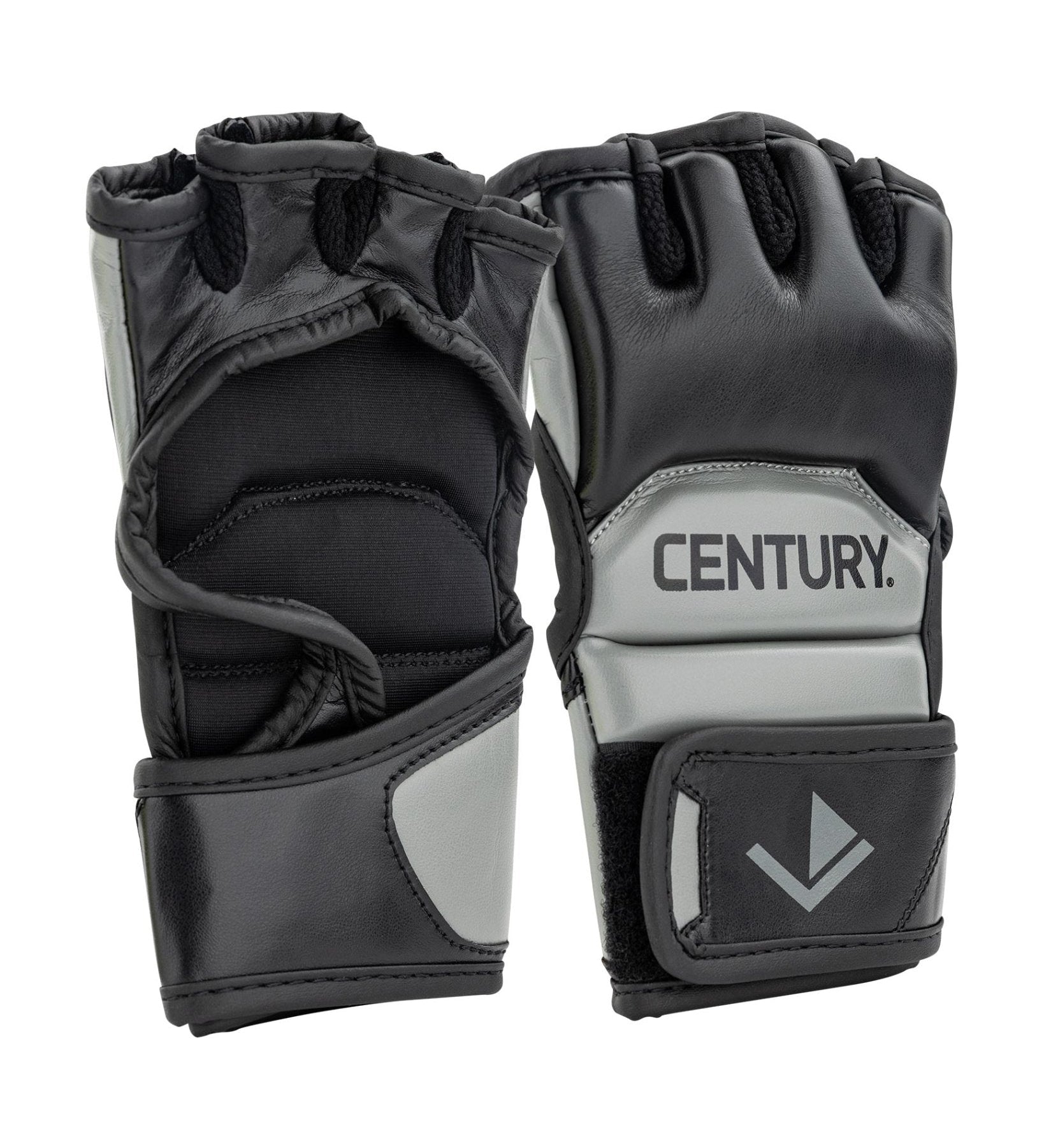 Youth fight gloves, dark grey and black, with Century branding on the back