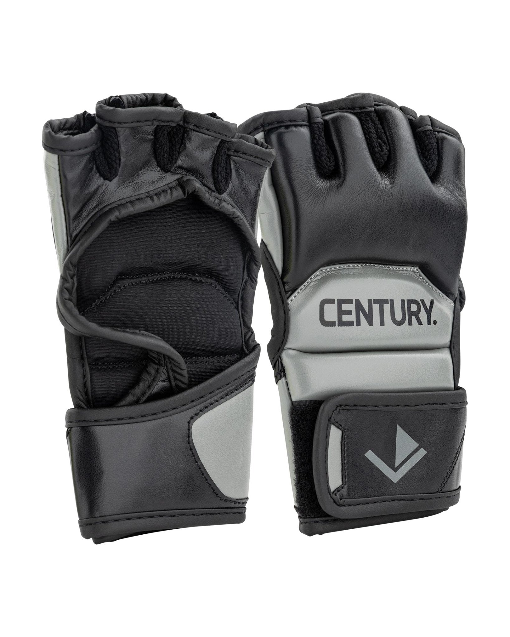Youth fight gloves, dark grey and black, with Century branding on the back