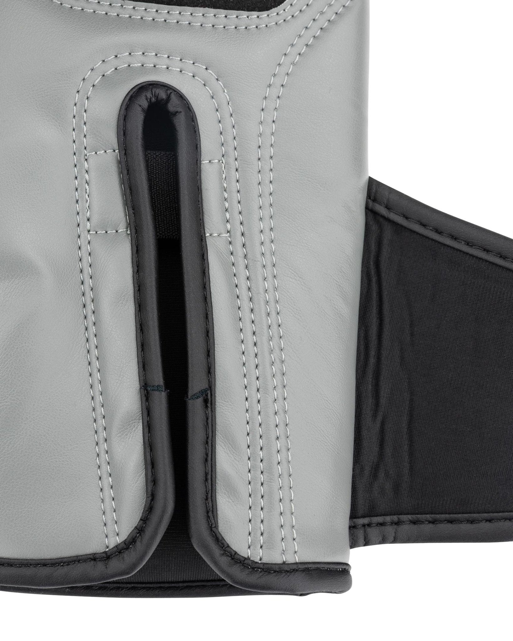 Grey youth heavy bag glove with black thumb pocket and stitched palm panel