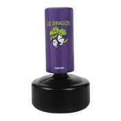 Purple upright kids punching bag with dragon graphic, on black round base