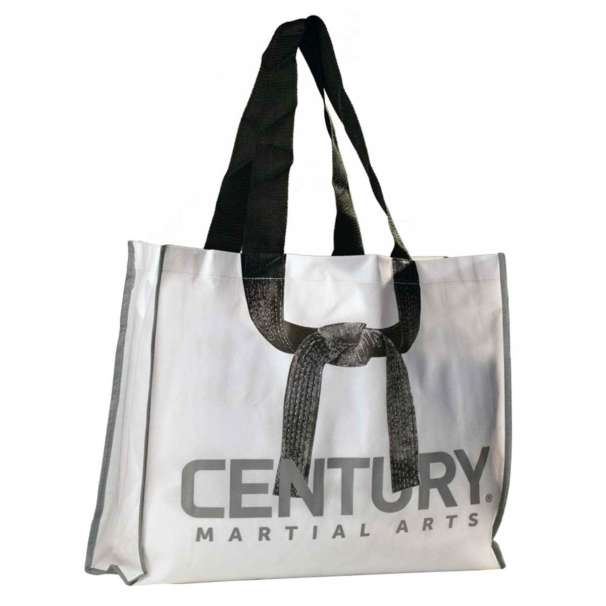 CENTURY shopping bag L in white with black handles and large front logo