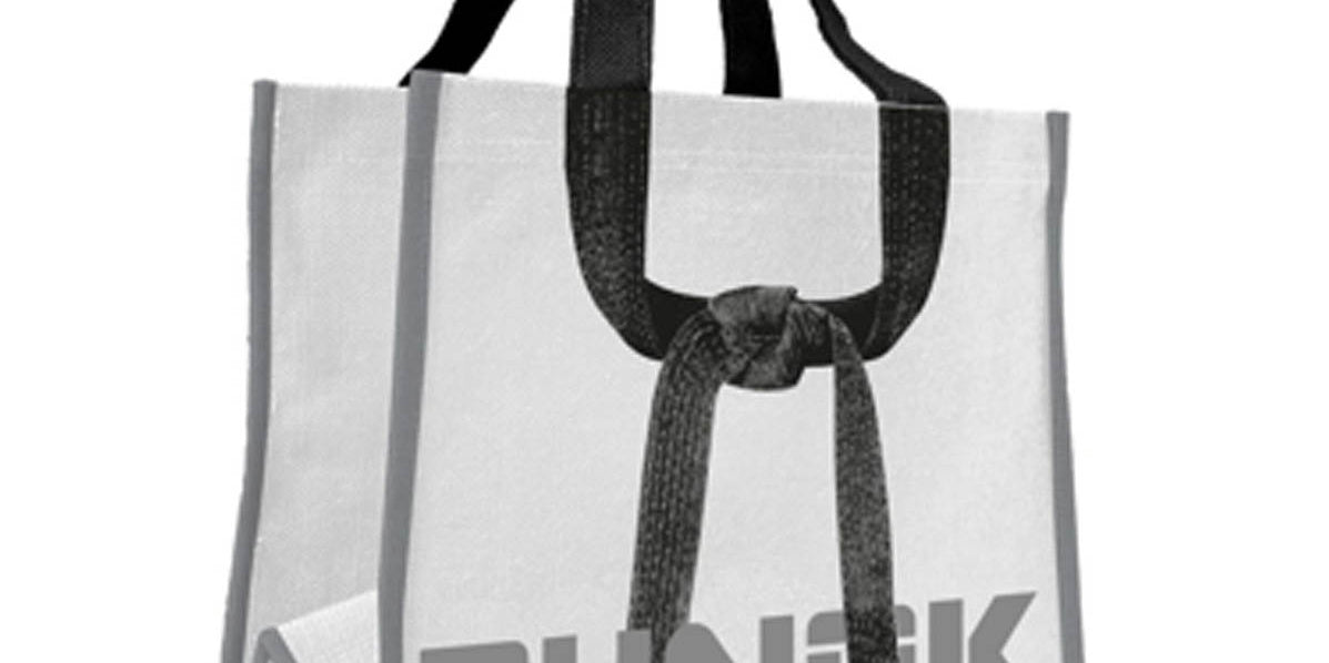 Large white shopping bag with black rope handles and PUNOK logo