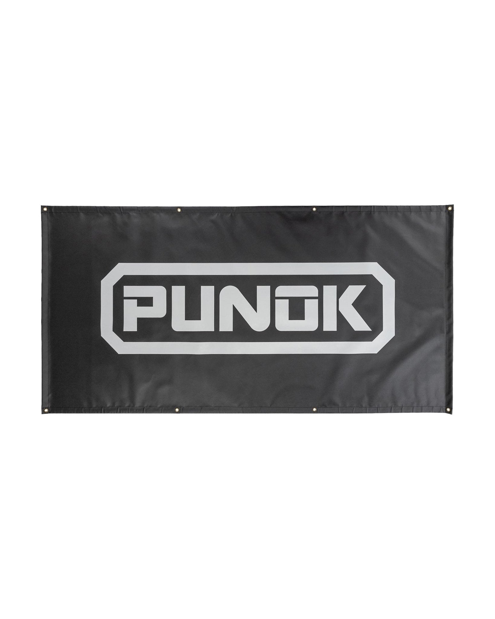 Punok black fabric banner with centered logo and eyelets