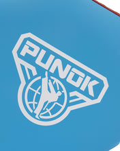Punok double paddle target logo on blue paddle face with white emblem