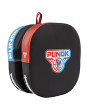 Double-sided focus mitt set, black with red and blue trim, Punok logo.