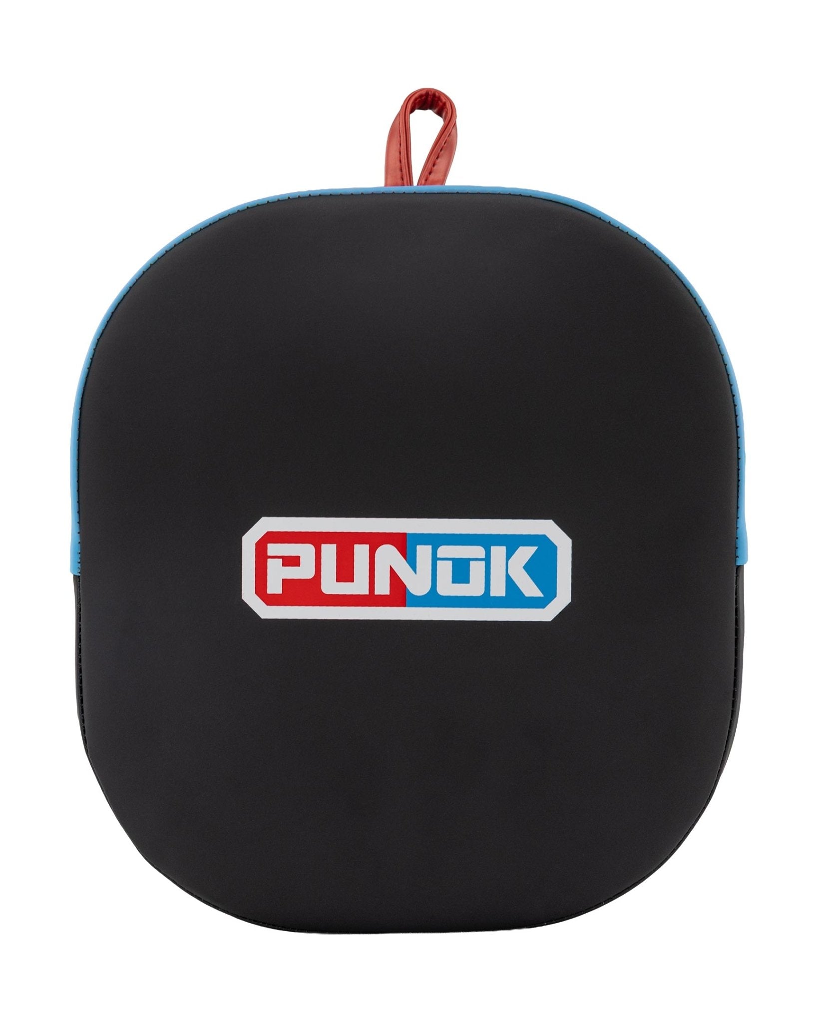 Double-sided focus mitt, black with blue edge trim and Punok logo.